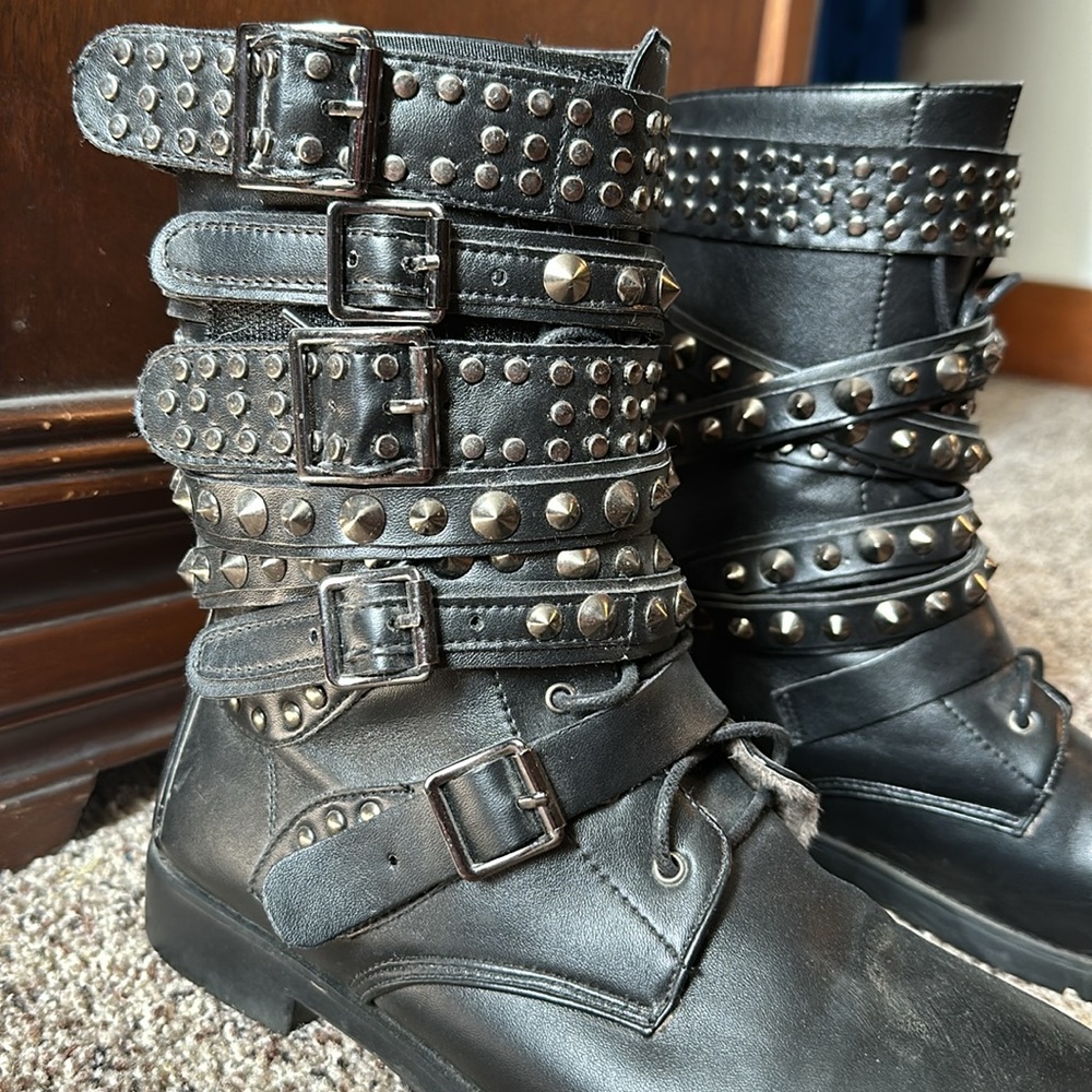 Studded Leather Moto Boots - Picture 2 of 10
